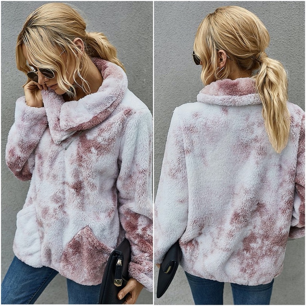Tie dye soft zipper detail loose cowl neck sweater - Picture 2 of 2